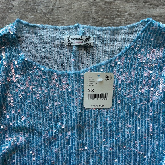 NWT Free People Sequin Long Sleeve XS Baby Blue - Picture 3 of 5